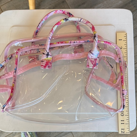 Clear Pink Trim Tote Bag with Floral Accents - Picture 4 of 4